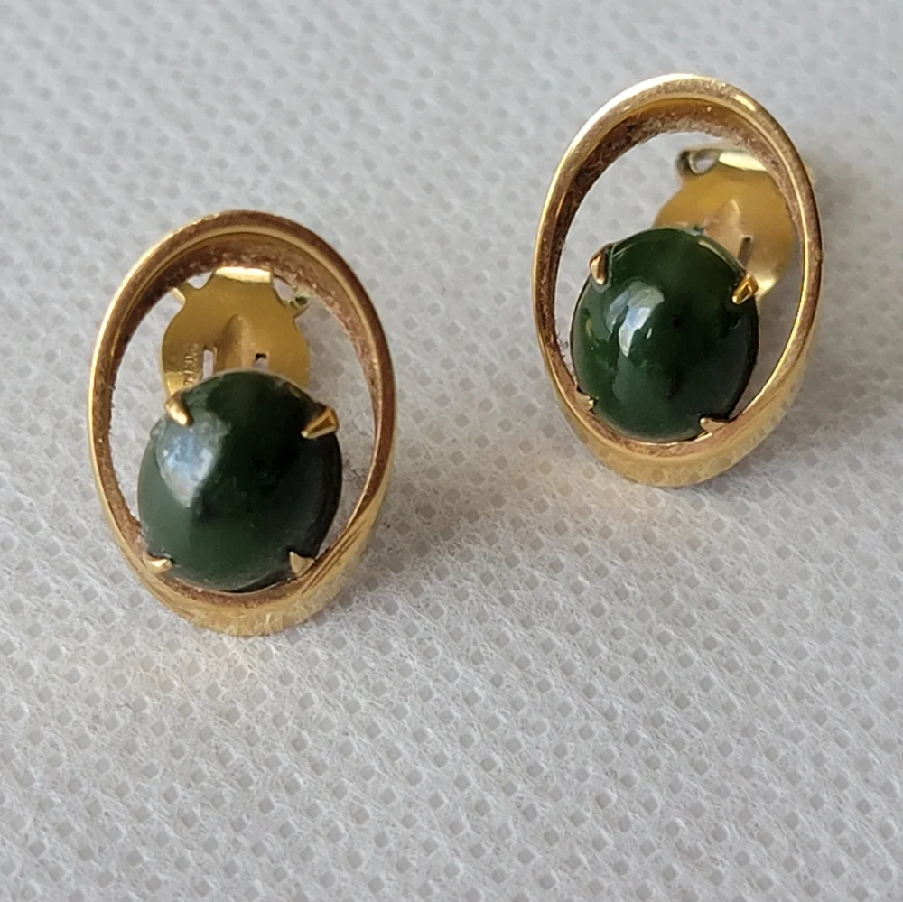 Vintage Karatclad by Bell Jade Earrings 22k HGE Clip On Earrings